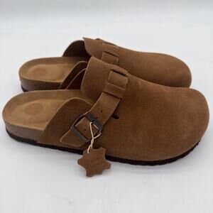 CushionAire Haze Suede Leather Cushioned Clog Everyday Comfort Casual Brown 10